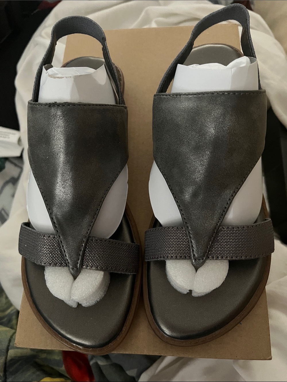 Axxiom Minimalist Grey Leather Slingback Sandals